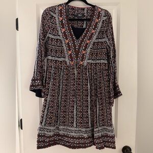 Maeve by Anthropologie Black Floral Printed V-Neck quarter Sleeve Dress